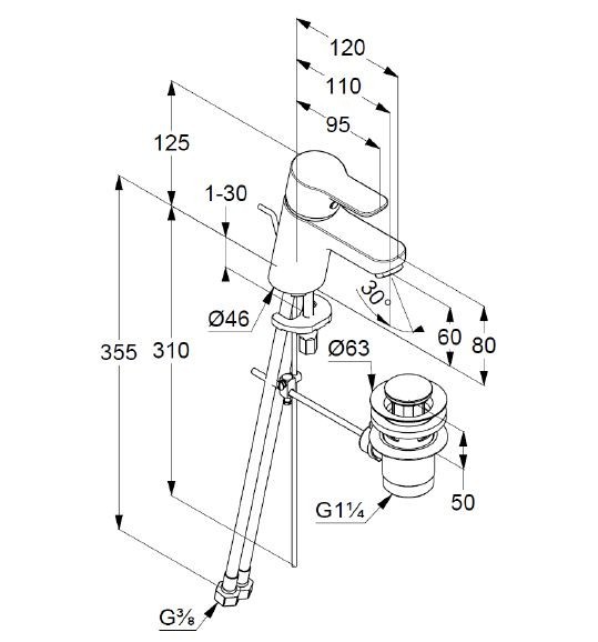 Kludi Pure&Easy bateria umywalkowa 60 z korkiem automatycznym chrom 373850565