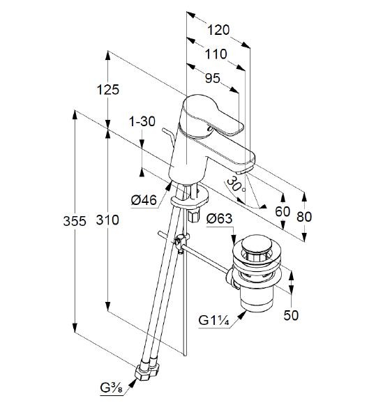 Kludi Pure&Easy bateria umywalkowa 60 z korkiem automatycznym chrom 372850565