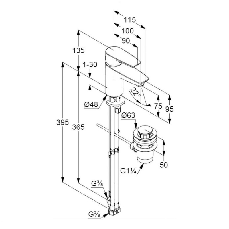 Kludi Pure&Solid bateria umywalkowa 75 z korkiem automatycznym chrom 343820575