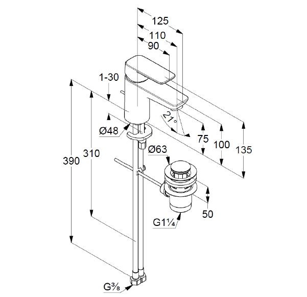 Kludi Pure&Style bateria umywalkowa 75 z korkiem automatycznym chrom 403820575