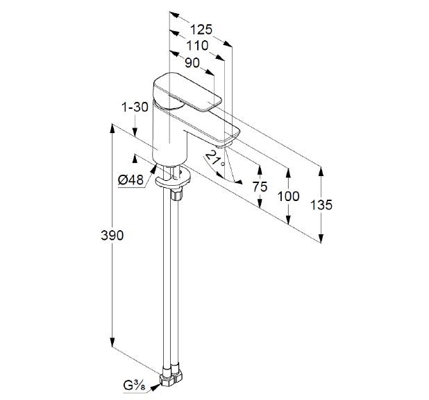 Kludi Pure&Style bateria umywalkowa 75 bez korka chrom 400280575