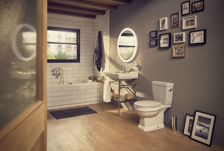 Roca Carmen Rimless muszla kompaktowa retro odpływ uniwersalny A3420A7000