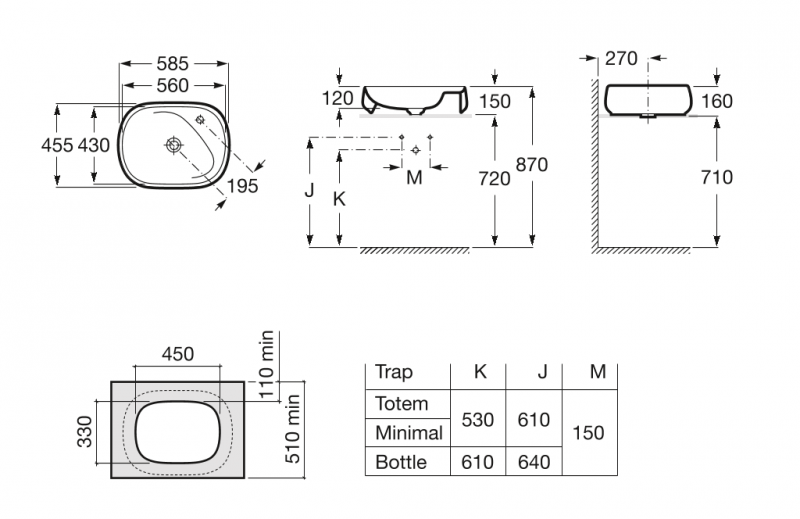 Roca Beyond umywalka stawiana na blat 58,5x45,5 A3270B8000