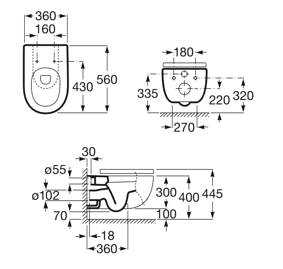 Roca Meridian-N Rimless muszla wisząca A34624L000