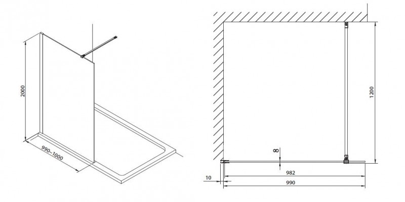 Omnires Marina kabina typu Walk-In ze ścianką boczną 100 cm L/P chrom połysk przeźroczyste Easy Clean MA1030CRTR