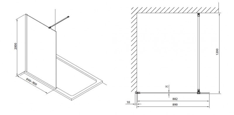 Omnires Marina kabina typu Walk-In ze ścianką boczną 90 cm L/P chrom połysk przeźroczyste Easy Clean MA9030CRTR