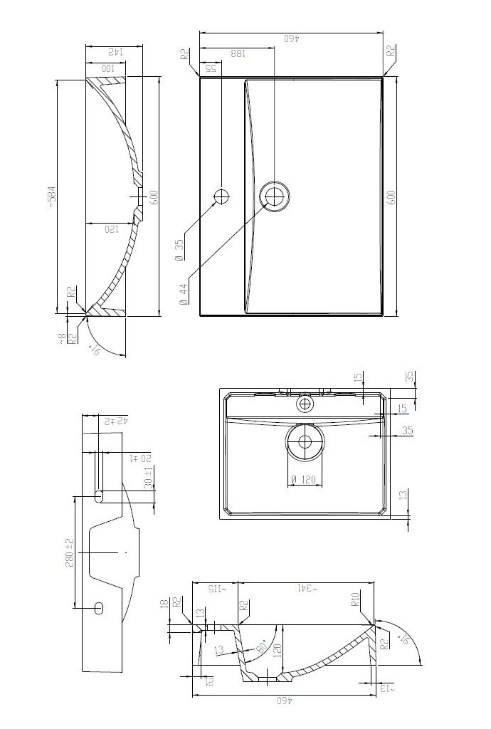 Omnires Naxos umywalka nablatowa lub wisząca 60x46 biały połysk NAXOS600BP