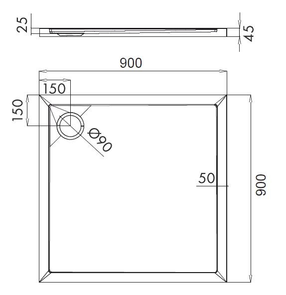 Omnires Merton brodzik kwadratowy 90x90 cm akryl biały MERTON90/KBP
