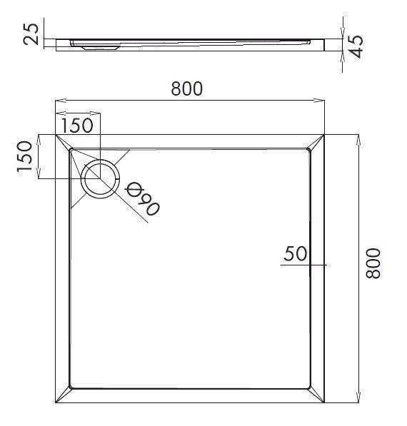 Omnires Merton brodzik kwadratowy 80x80 cm akryl biały MERTON80/KBP