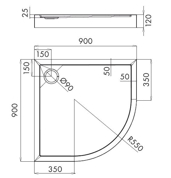 Omnires Camden brodzik półokrągły 90x90 cm akryl biały CAMDEN90/OBP