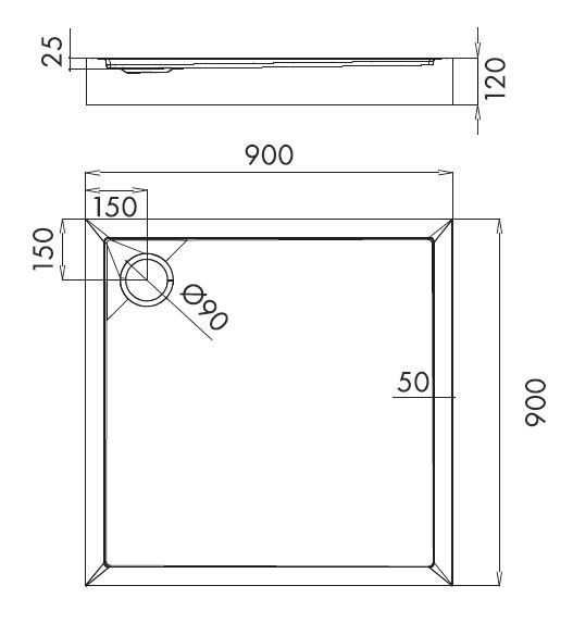 Omnires Camden brodzik kwadratowy 90x90 cm akryl biały CAMDEN90/KBP