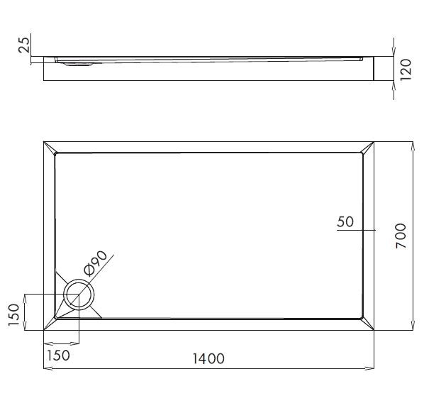 Omnires Camden brodzik prostokątny 140x70 cm akryl biały CAMDEN70/140/PBP