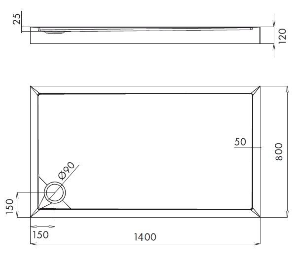 Omnires Camden brodzik prostokątny 140x80 cm akryl biały CAMDEN80/140/PBP