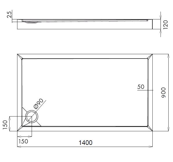 Omnires Camden brodzik prostokątny 140x90 cm akryl biały CAMDEN90/140/PBP