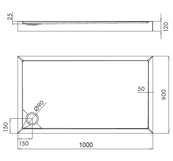 Omnires Camden brodzik prostokątny 100x90 cm akryl biały CAMDEN90/100/PBP