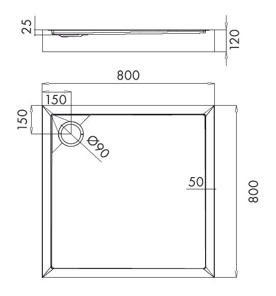 Omnires Camden brodzik kwadratowy 80x80 cm akryl biały CAMDEN80/KBP