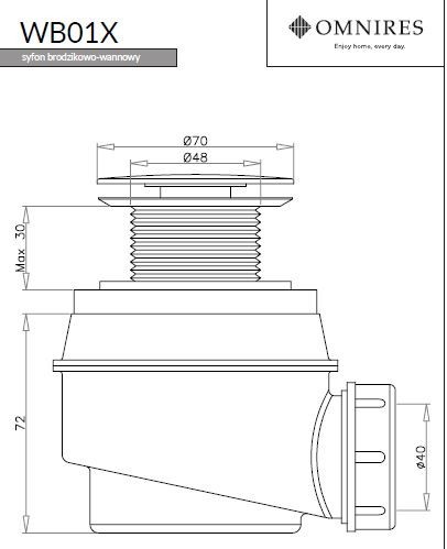 Omnires Marble+ syfon brodzikowo-wannowy 52mm biały WB01XBP