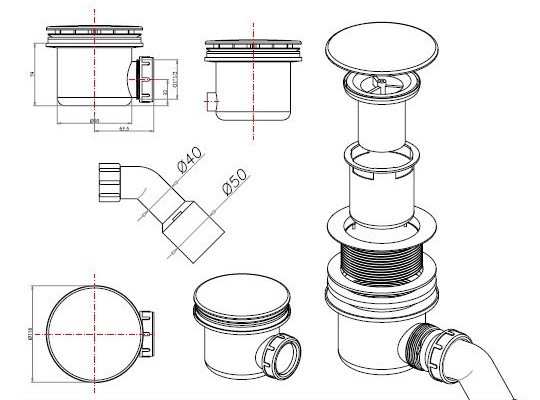 Omnires syfon brodzikowy 90 mm chrom ST7990.01+ST45CR