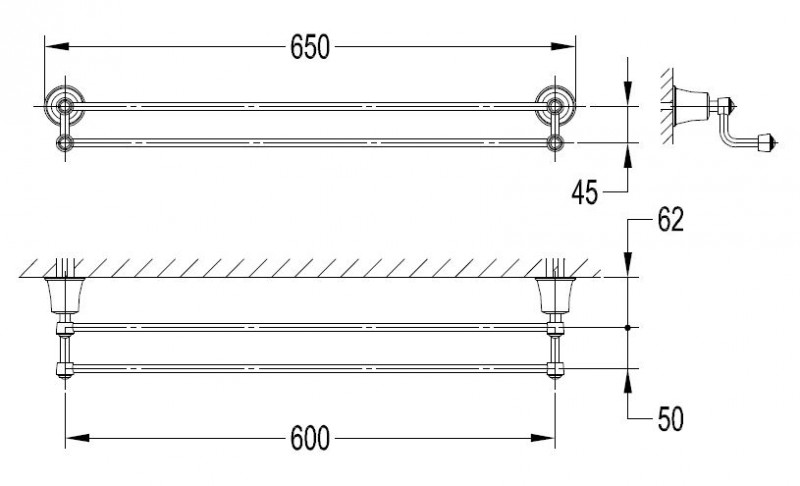 Omnires Art Line wieszak na ręcznik podwójny 65 cm chrom AL53226CR