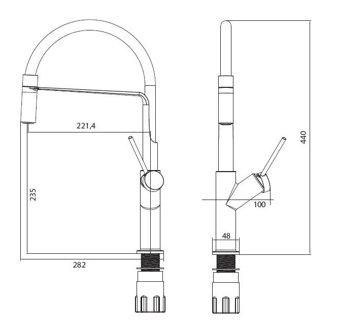 Omnires Vita bateria zlewozmywakowa z wyciąganą wylewką chrom/czarny VI6350BLCR