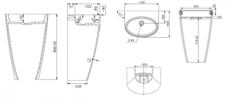 Omnires SIENA Marble+ umywalka wolnostojąca bez otworu 55x43 lany marmur biały SIENAUWBOBP