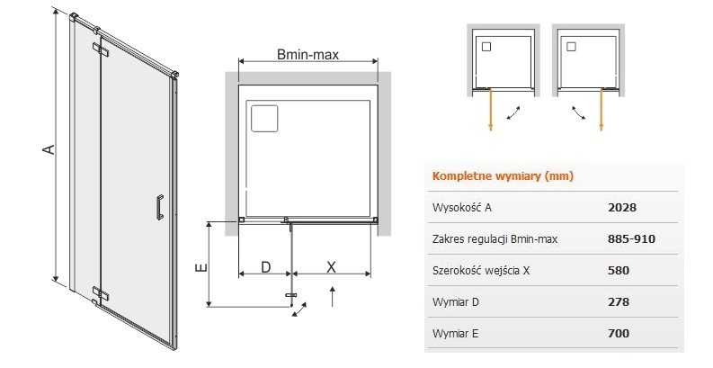 Sanplast Free Line II DJ2/FREEII drzwi skrzydłowe otwierane 90 chrom przeźroczyste 600261032042401 - DG