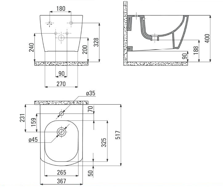 Deante Anemon bidet wiszący 50cm biały CDZ6BPW