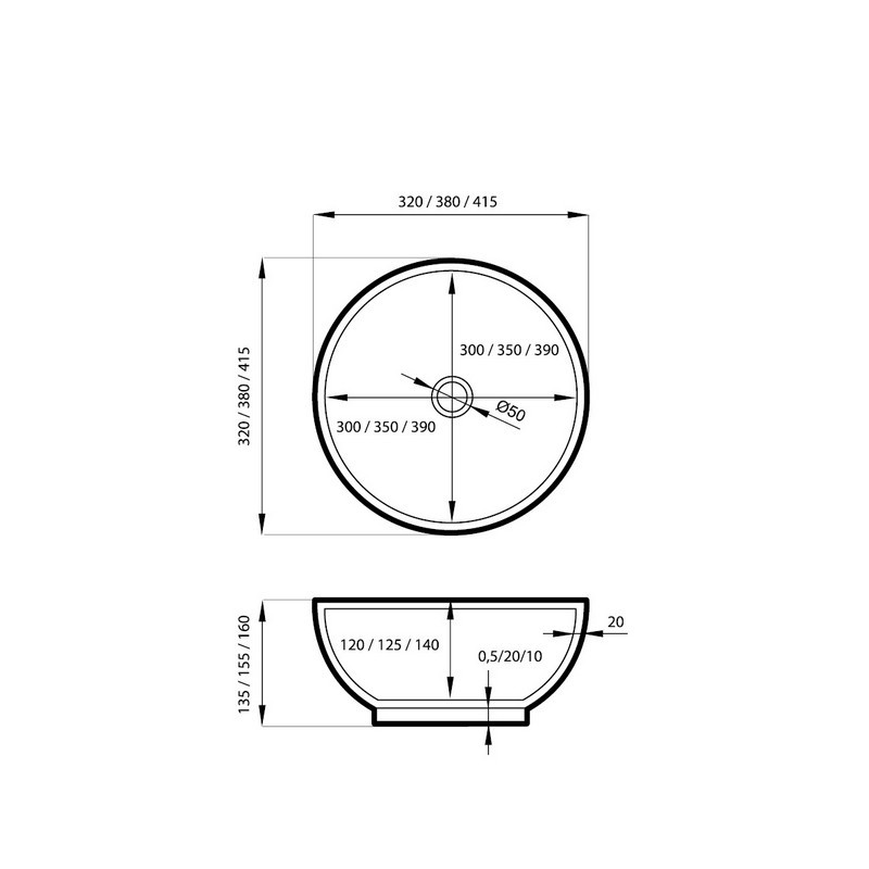 Massi Malo umywalka stawiana na blat okrągła 41,5 cm MSU-5053B