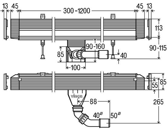 Viega Advantix Vario odpływ liniowy ścienny na wymiar do 120 cm + ruszt stal matowa 736552 + 736569