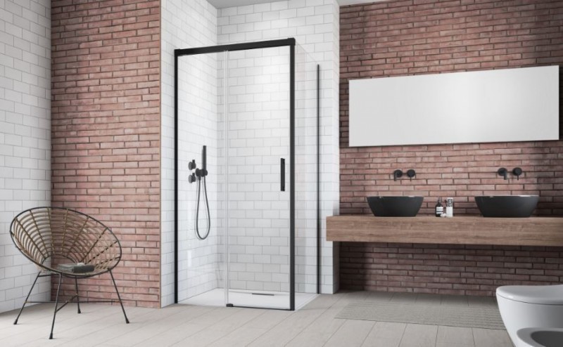 Radaway Idea Black KDJ kabina prostokątna 100x90 drzwi przesuwne lewe 100 i ścianka 90 czarny przeźroczyste Easy Clean 387040-54-01L + 387050-54-01R