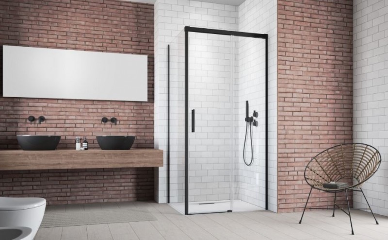Radaway Idea Black KDJ kabina prostokątna 100x75 drzwi przesuwne prawe 100 i ścianka 75 czarny przeźroczyste Easy Clean 387040-54-01R + 387049-54-01L