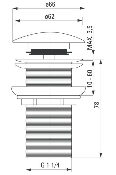 Deante korek umywalkowy click-clack okrągły bez przelewu chrom połysk NHC010A