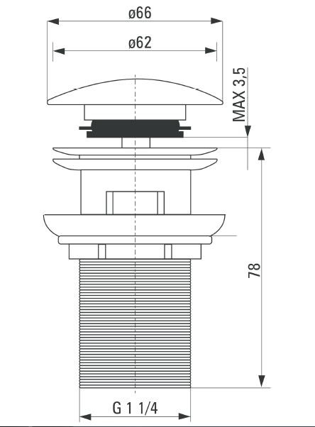 Deante korek umywalkowy click-clack okrągły z przelewem chrom połysk NHC010B
