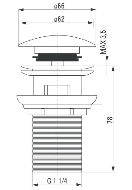 Deante korek umywalkowy click-clack okrągły z przelewem czarny NHCB10B