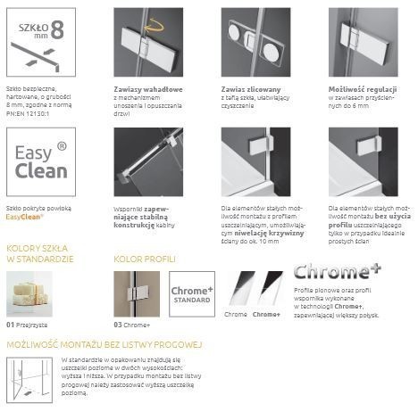 Radaway Arta KDJ II kabina prostokątna 80x70 drzwi wahadłowe prawe + ścianka chrom przeźroczyste Easy Clean 386420-03-01R + 386040-03-01R + 386019-03-01