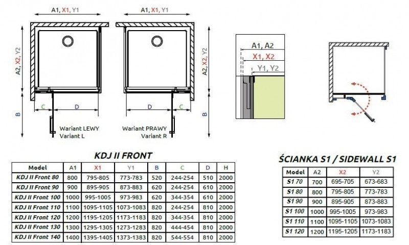 Radaway Arta KDJ II kabina prostokątna 120x70 drzwi wahadłowe prawe + ścianka chrom przeźroczyste Easy Clean 386457-03-01R + 386042-03-01R + 386019-03-01