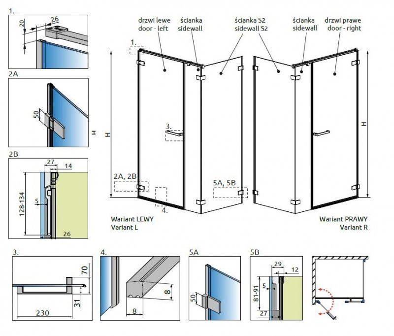 Radaway Arta KDS I kabina prostokątna 100x110 prawa drzwi wahadłowe chrom przeźroczyste Easy Clean 386620-03-01R + 386102-03-01R + 386112-03-01