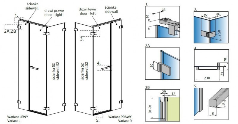 Radaway Arta KDS II kabina prostokątna 70x90 prawa drzwi wahadłowe chrom przeźroczyste Easy Clean 386521-03-01L + 386101-03-01 + 386109-03-01