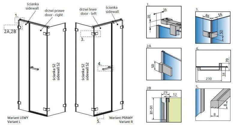 Radaway Arta KDS II kabina prostokątna 130x100 lewa drzwi wahadłowe chrom przeźroczyste Easy Clean 386522-03-01R + 386106-03-01 + 386112-03-01