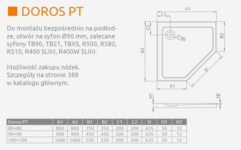Radaway Doros PT brodzik pentagonalny akrylowy 100x100 SDRPT1010-01