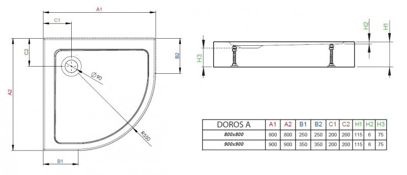 Radaway Doros A Compact brodzik półokrągły 90x90 ze zintegrowaną obudową SDRA9090-05