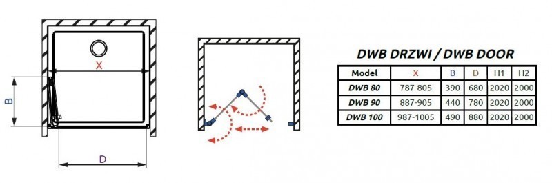 Radaway Fuenta New DWB drzwi wnękowe składane 100 cm prawe chrom Easy Clean 384077-01-01R