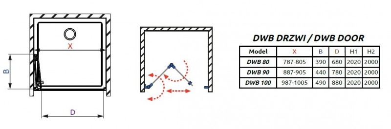 Radaway Fuenta New DWB drzwi wnękowe składane 80 cm lewe chrom Easy Clean 384075-01-01L