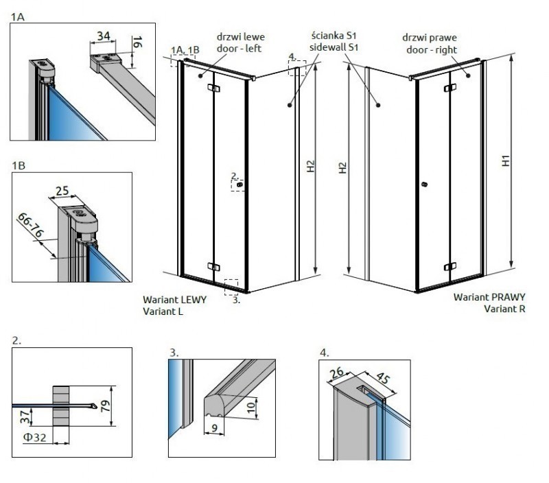 Radaway Fuenta New KDJ-B kabina prostokątna 110x100 drzwi składane 100 prawe i ścianka 110 chrom  Easy Clean 384083-01-01R + 384053-01-01