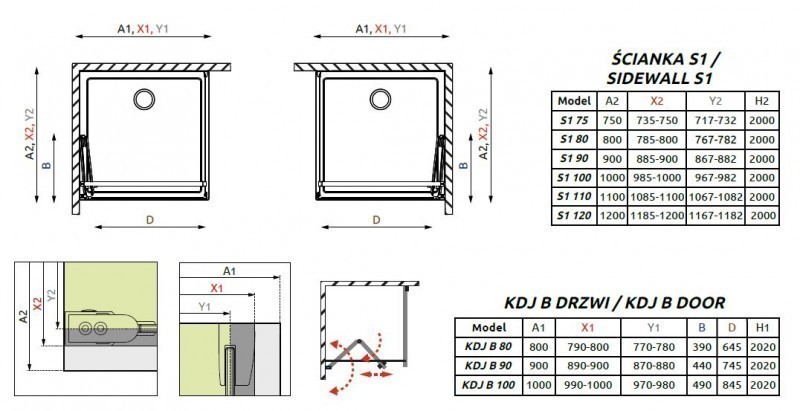Radaway Fuenta New KDJ-B kabina prostokątna 100x110 drzwi składane 100 lewe i ścianka 110 chrom  Easy Clean 384083-01-01L + 384053-01-01