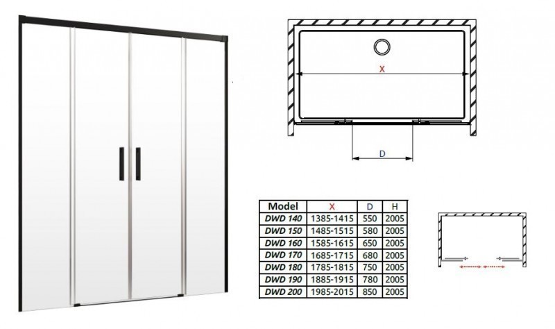 Radaway Idea Black DWD drzwi wnękowe 180 cm czarny przeźroczyste Easy Clean 387128-54-01