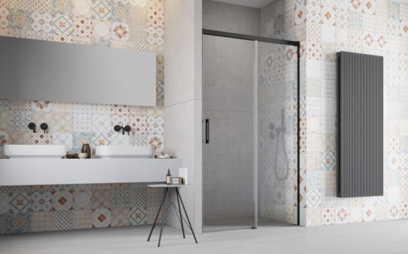 Radaway Idea Black DWJ drzwi wnękowe przesuwne 150 cm prawe czarny przeźroczyste Easy Clean 387019-54-01R