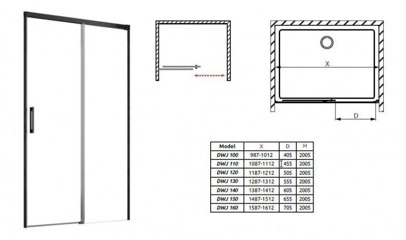Radaway Idea Black DWJ drzwi wnękowe przesuwne 100 cm lewe czarny przeźroczyste Easy Clean 387014-54-01L