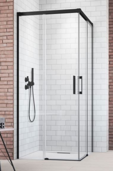Radaway Idea Black KDD kabina prostokątna 80x90 drzwi przesuwne czarny przeźroczyste Easy Clean 387061-54-01L + 387060-54-01R