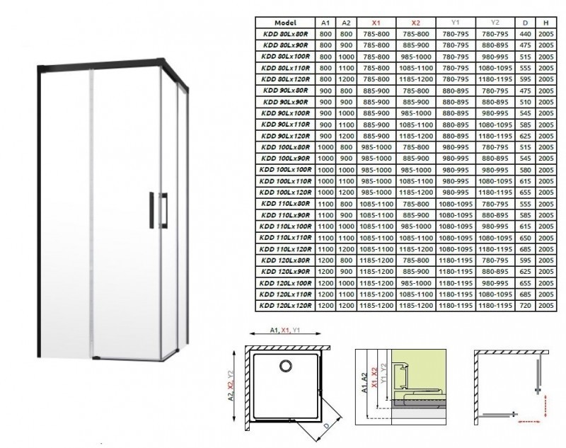 Radaway Idea Black KDD kabina kwadratowa 90x90 drzwi przesuwne czarny przeźroczyste Easy Clean 387060-54-01L + 387060-54-01R